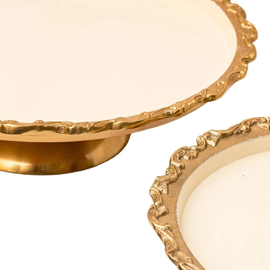 Cake Stand - Brass &amp; Enamel Cream 45cm - Pewter