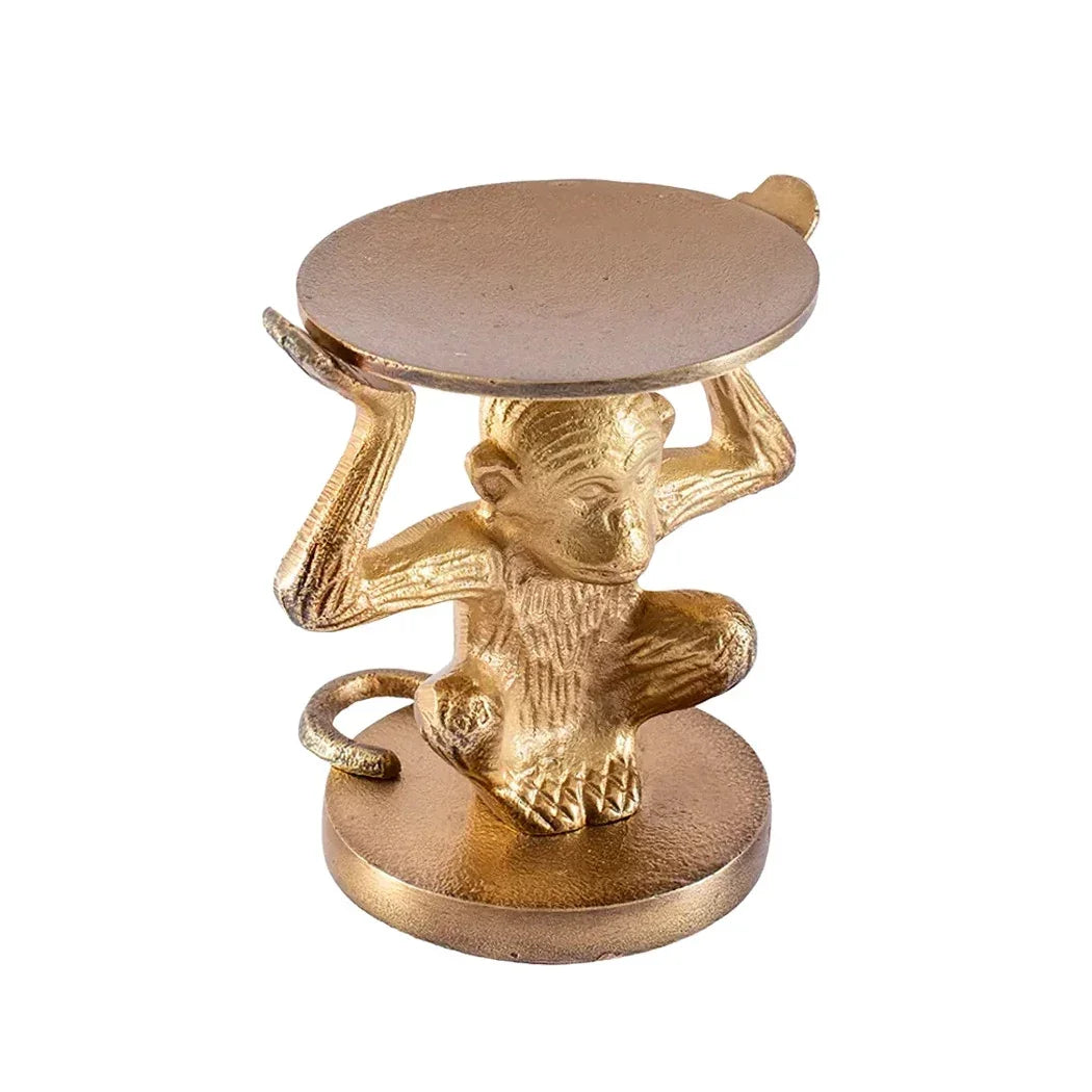 Candle Holder - Brass Kneeling Monkey - Pewter
