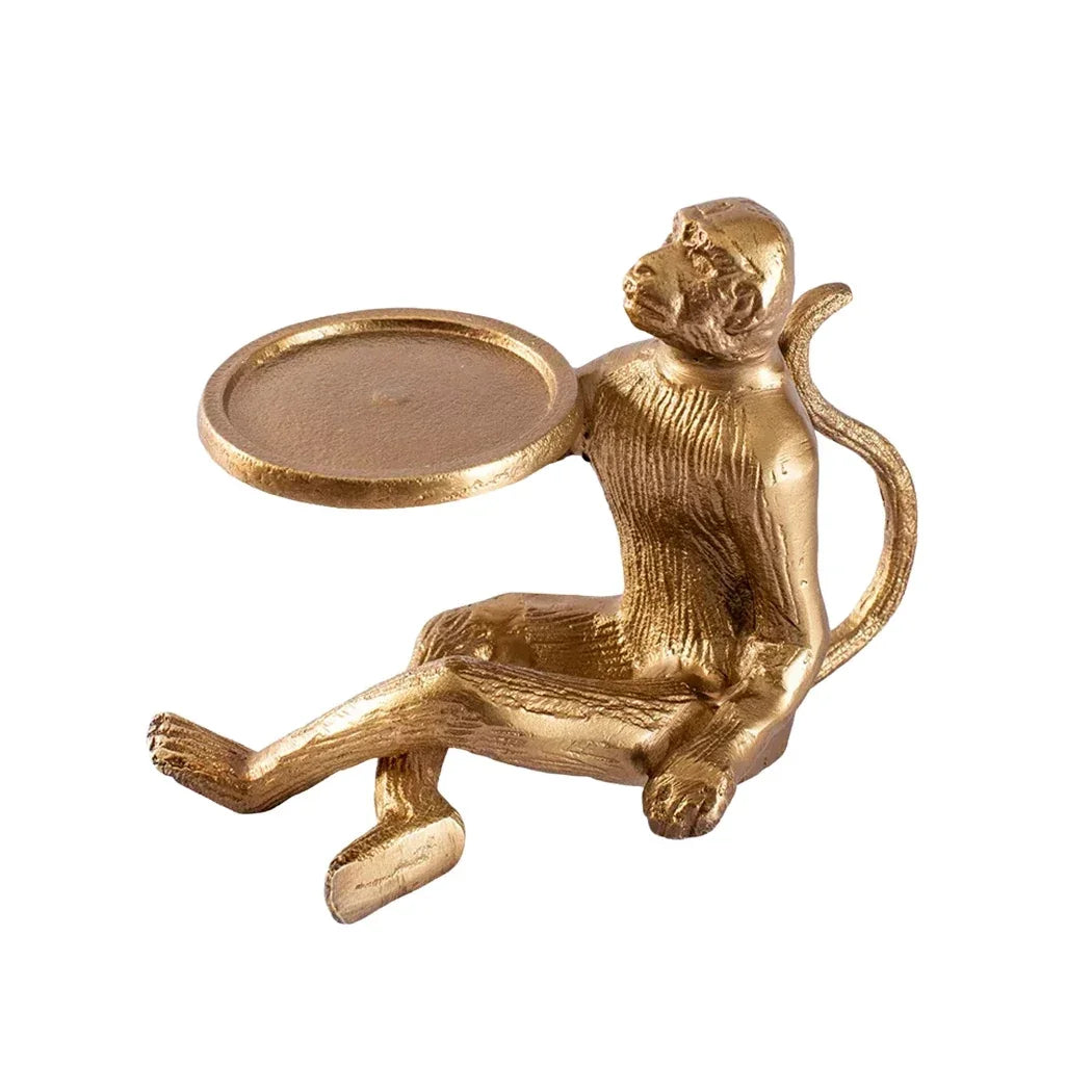 Candle Holder - Brass Sitting Monkey - Pewter