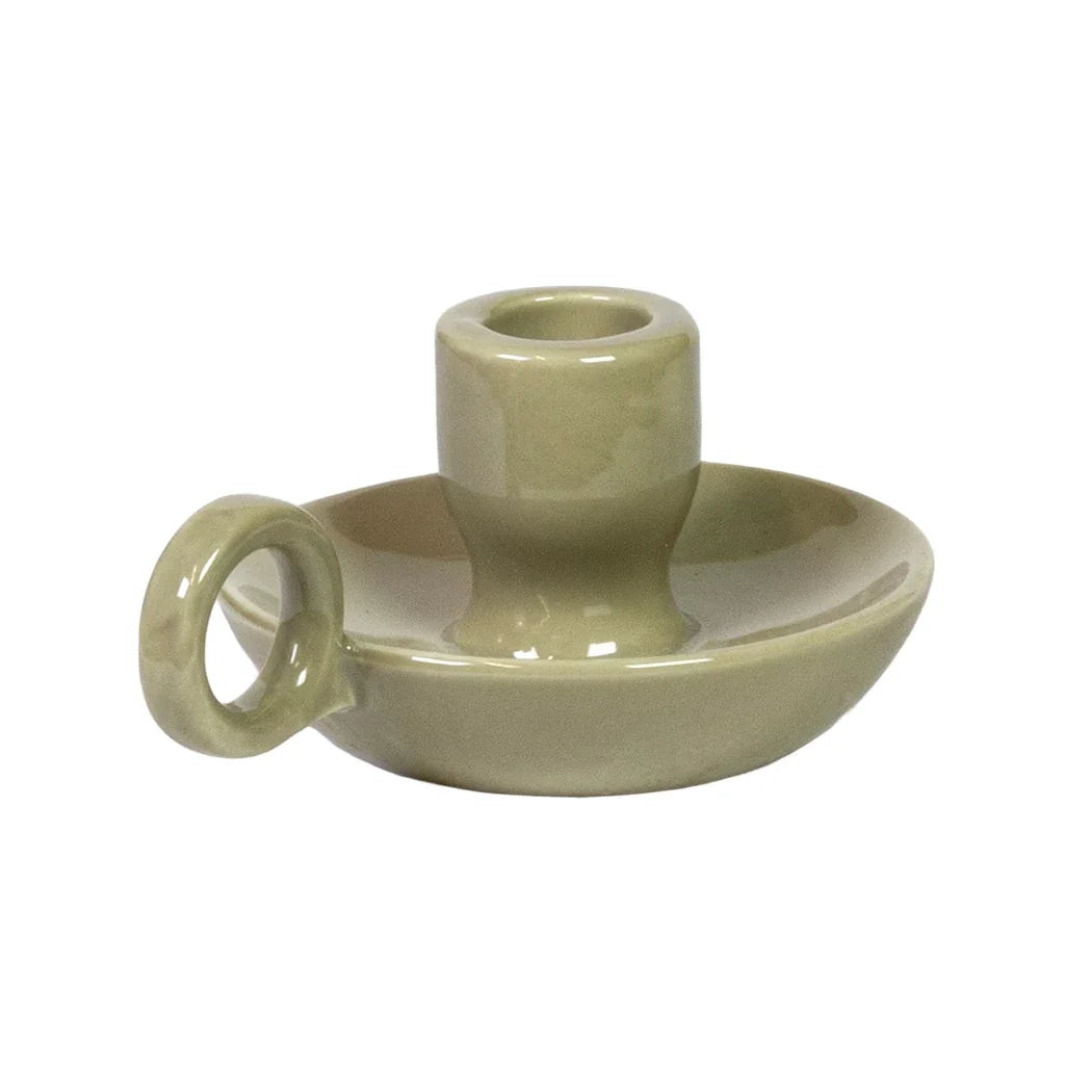 Candle Holder - Ceramic Chamberstick Classic Green - Ceramic