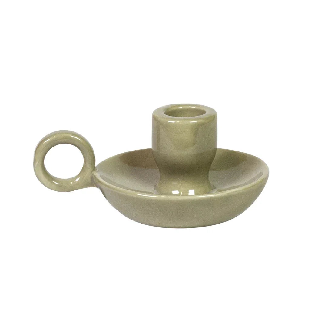 Candle Holder - Ceramic Chamberstick Classic Green - Ceramic