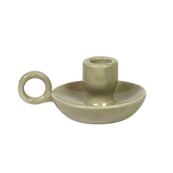 Candle Holder - Ceramic Chamberstick Classic Green - Ceramic