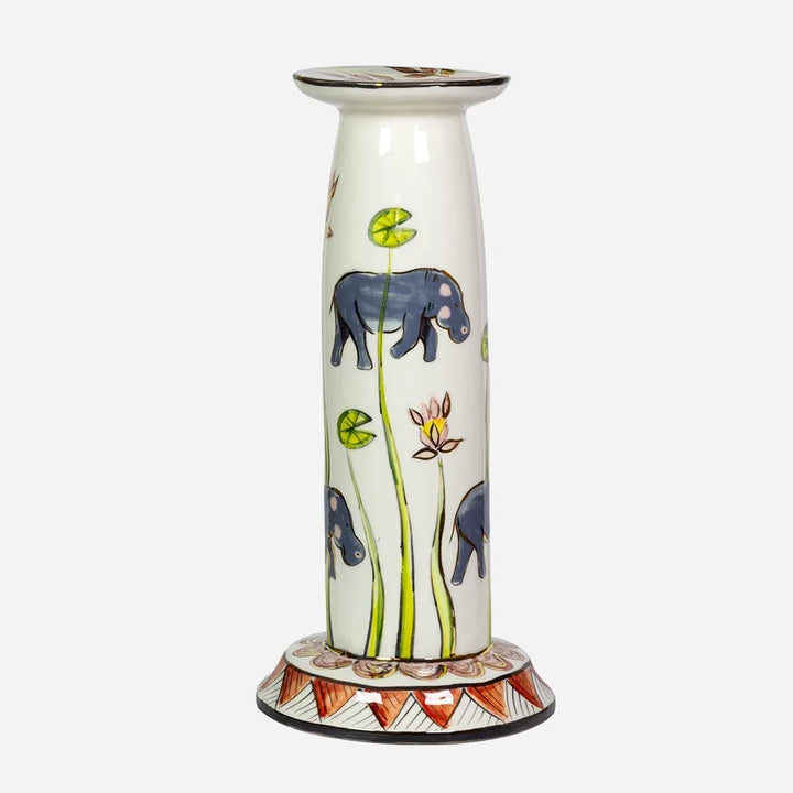 Candle Holder - Ceramic Pillar Hippos - Ceramic