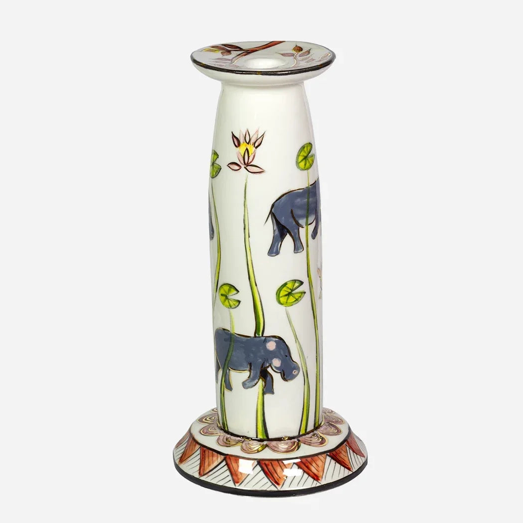 Candle Holder - Ceramic Pillar Hippos - Ceramic