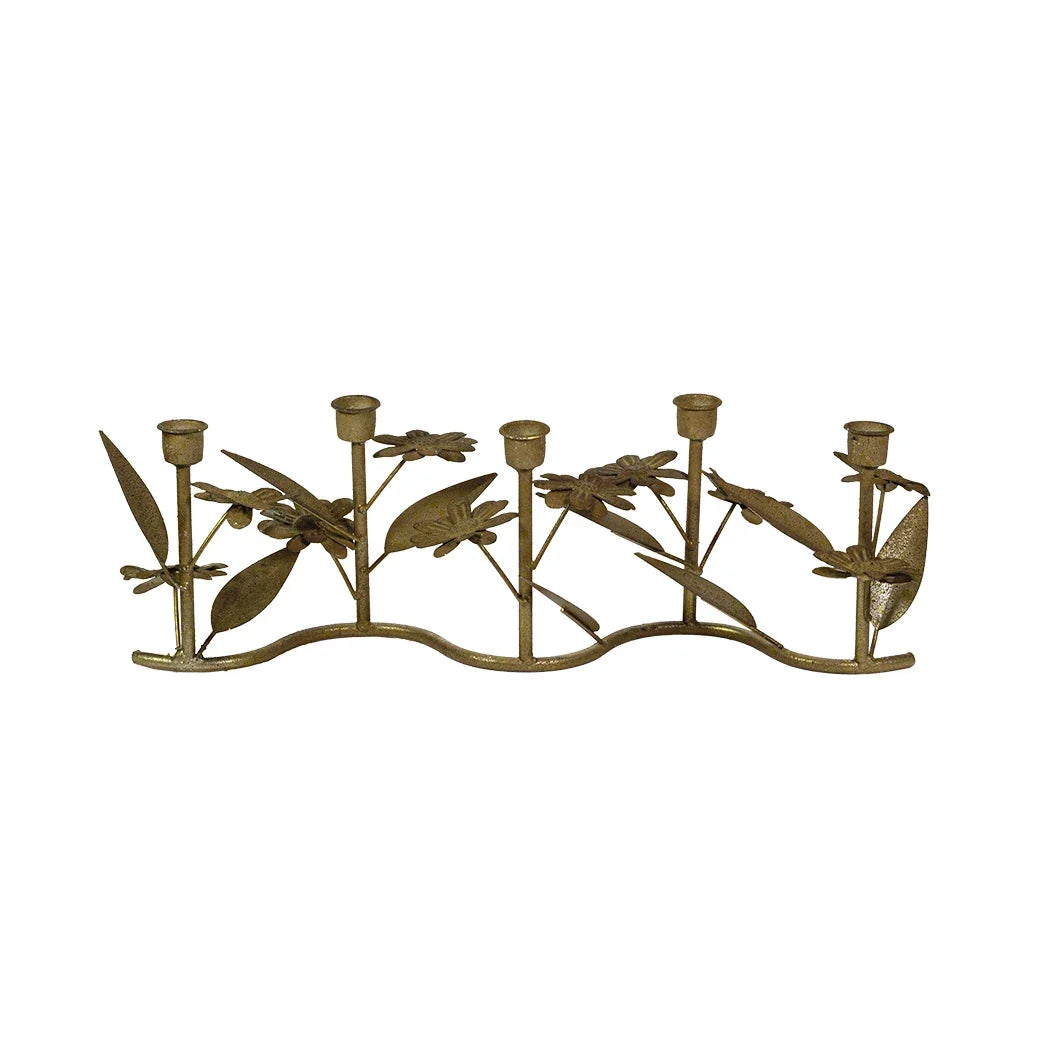 Candle Holder - Floral Metal - Pewter