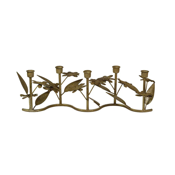 Candle Holder - Floral Metal - Pewter