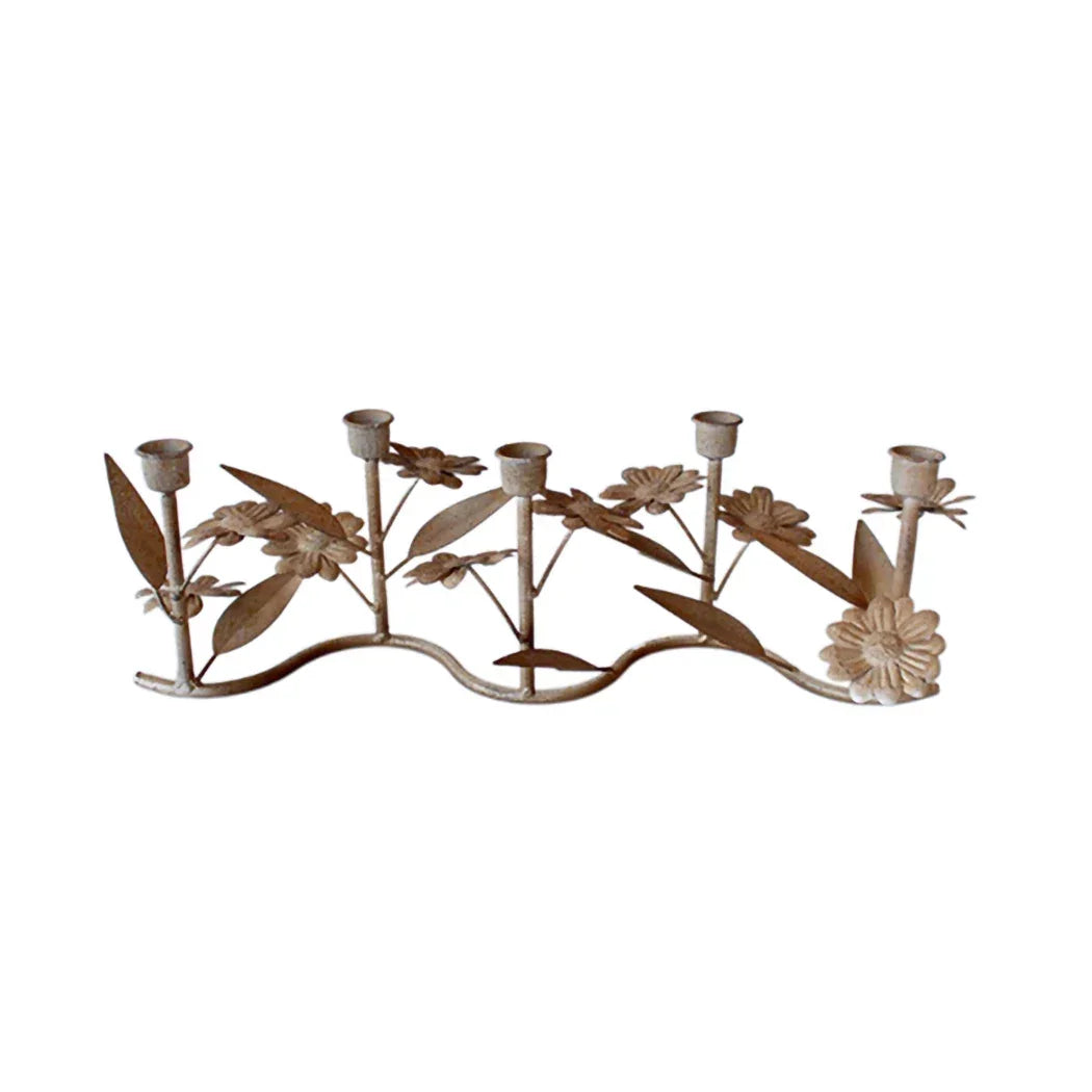 Candle Holder - Floral Metal - Pewter