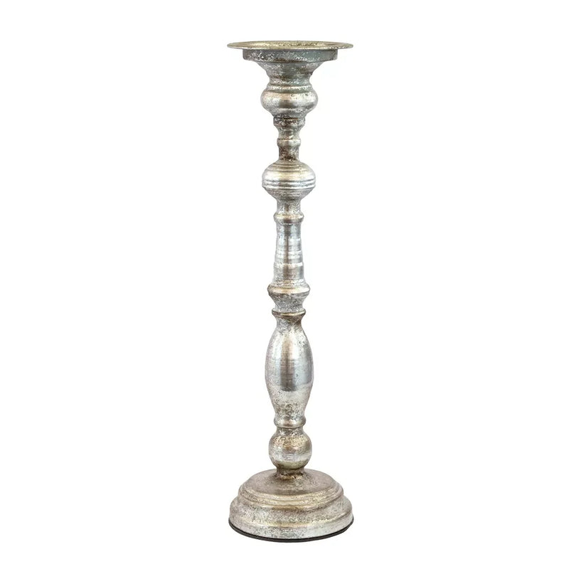 Candle Holder - Pillar Silver 44.5cm Metal