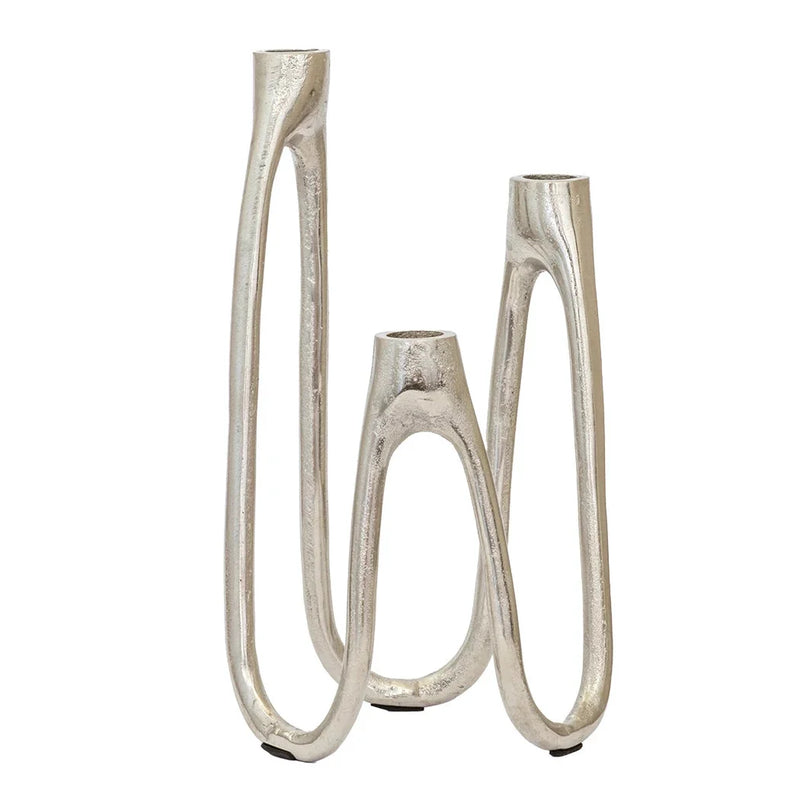 Candle Holder - Sculpted Silver Trinity - Pewter