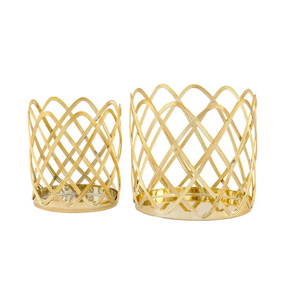 Candle Holder Set - Golden Weave - Pewter