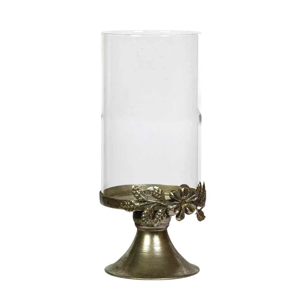 Candle Holder - Silver Floral 28cm - Metal