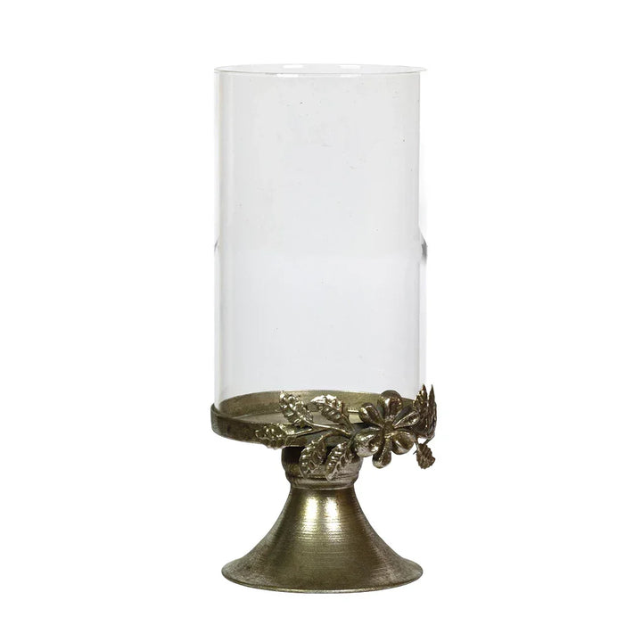 Candle Holder - Silver Floral 28cm - Metal