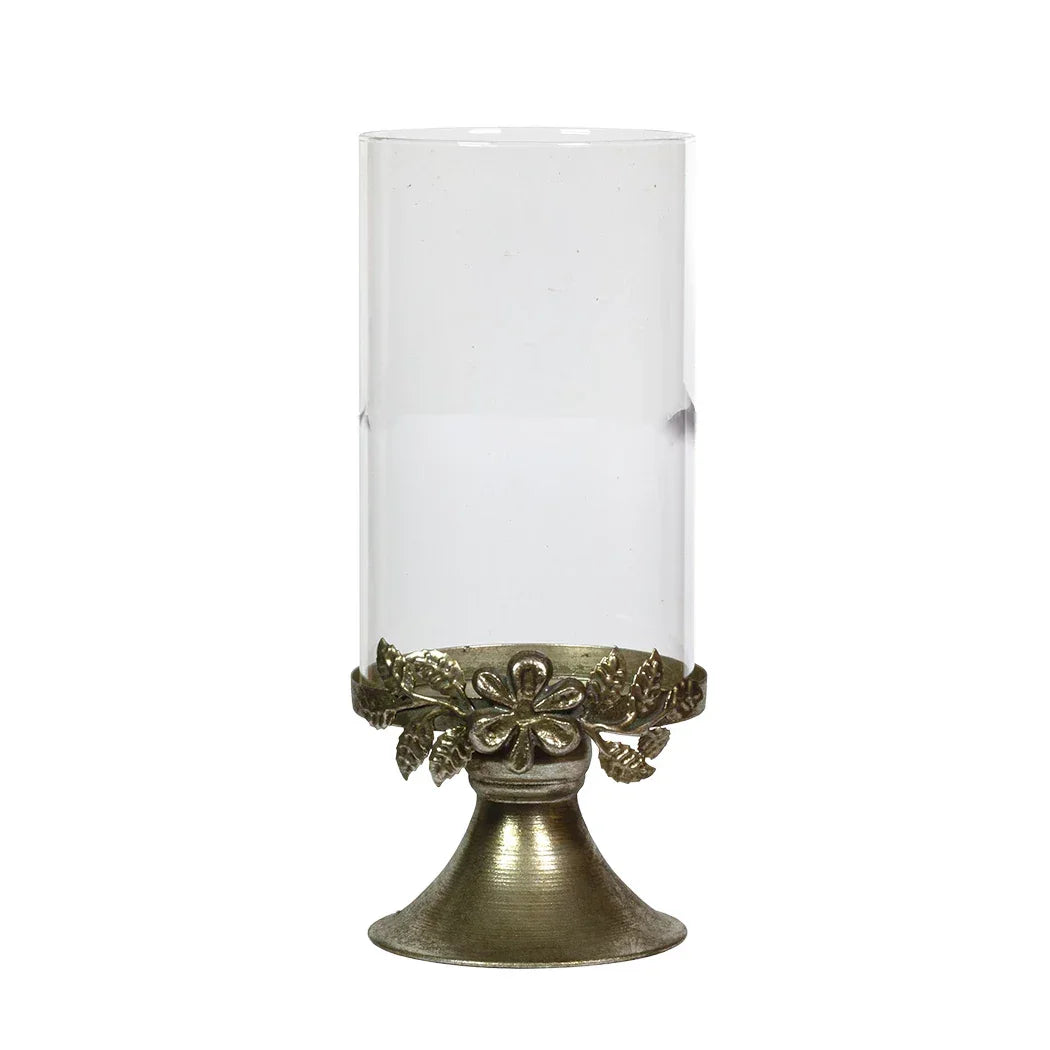 Candle Holder - Silver Floral 28cm - Metal