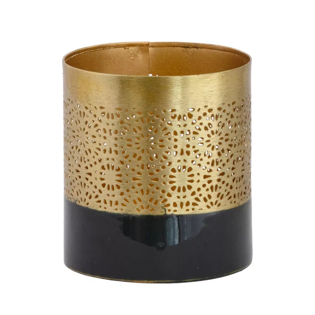 Candle Holder - Votive Cylinder Gold &amp; Black - Pewter