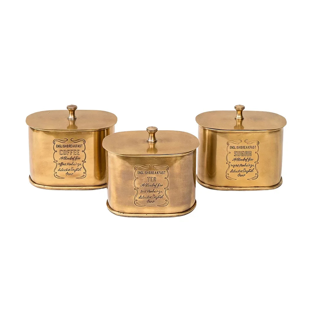 Canister Set - Brass Coffee Tea Sugar Antique - Pewter