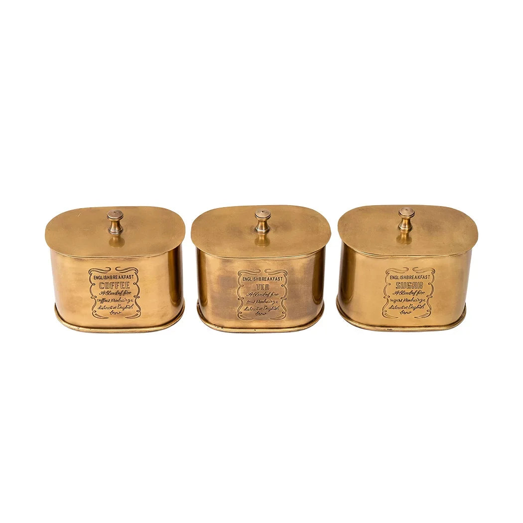 Canister Set - Brass Coffee Tea Sugar Antique - Pewter