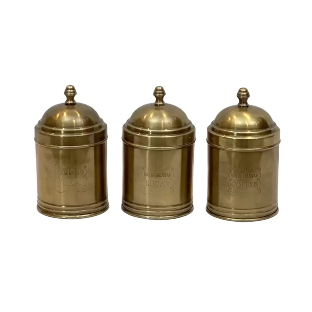 Canister Set - Brass Coffee Tea Sugar Classic - Pewter