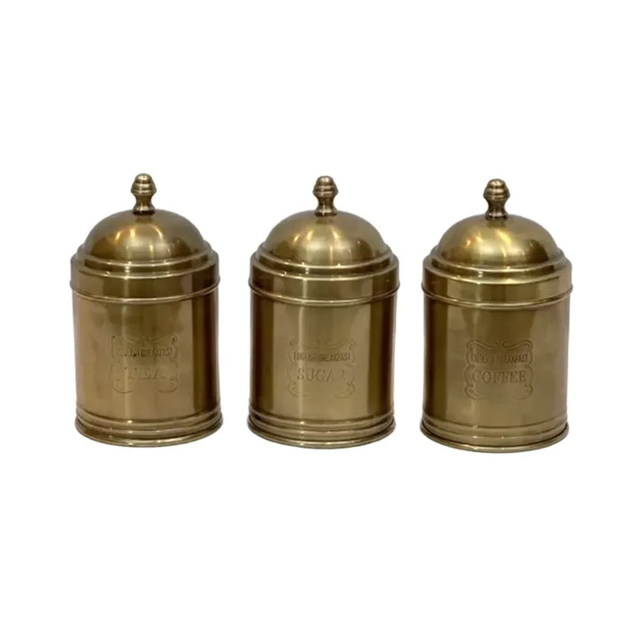 Canister Set - Brass Coffee Tea Sugar Classic - Pewter