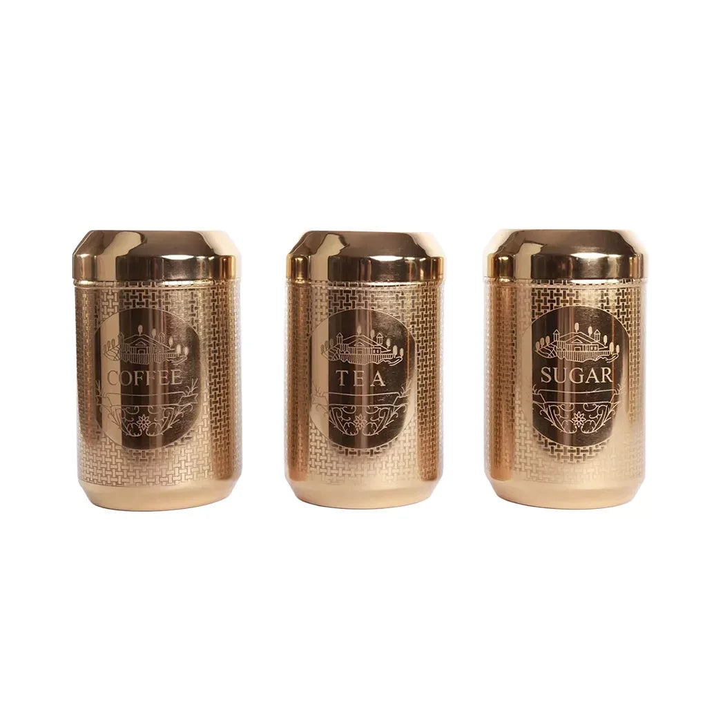 Canister Set - Brass Coffee Tea Sugar Cylinder - Pewter