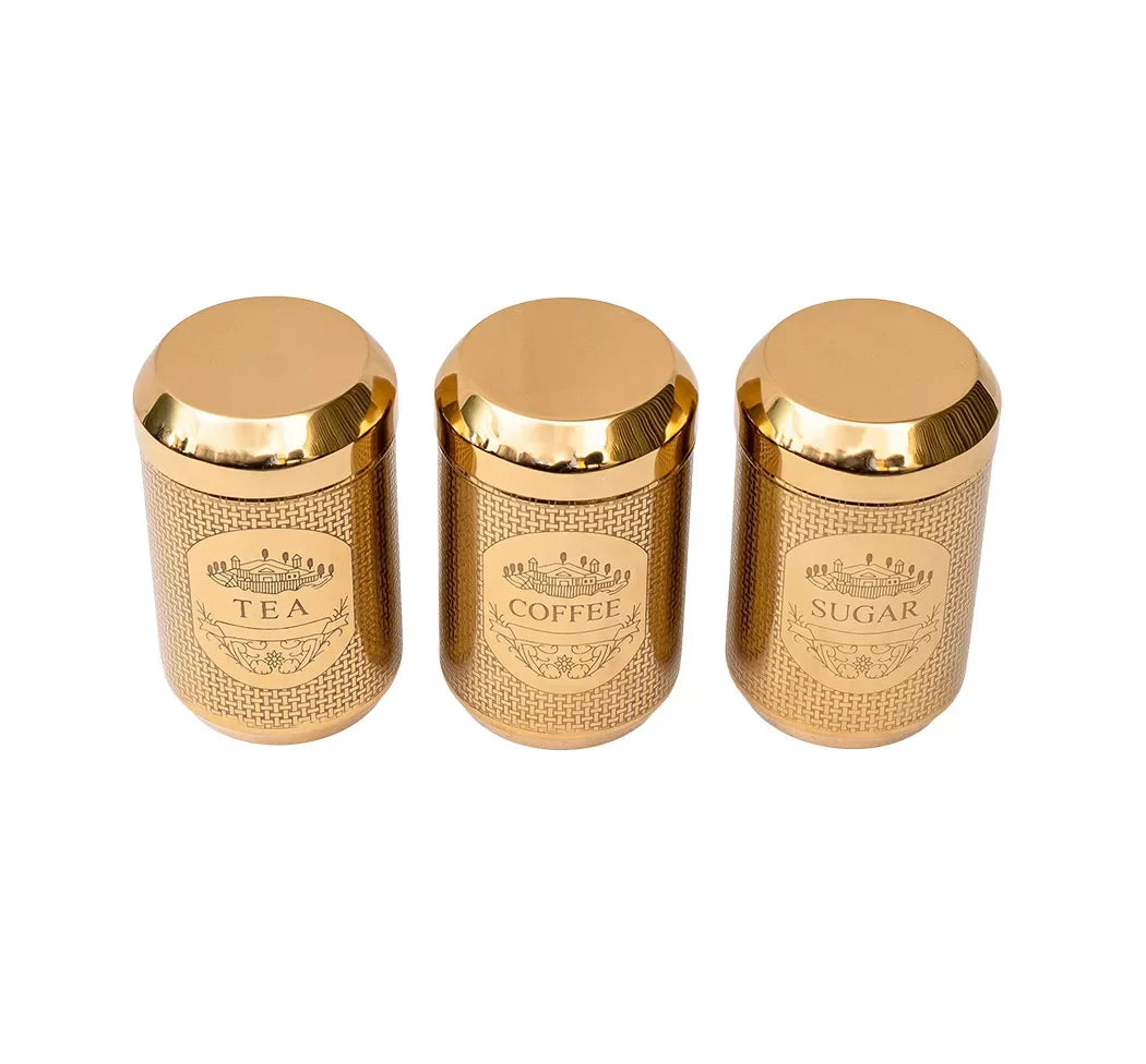 Canister Set - Brass Coffee Tea Sugar Cylinder - Pewter