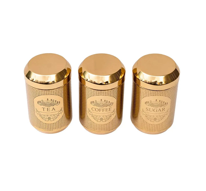 Canister Set - Brass Coffee Tea Sugar Cylinder - Pewter