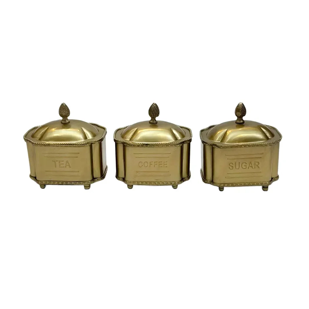 Canister Set - Brass Coffee Tea Sugar Royal - Pewter
