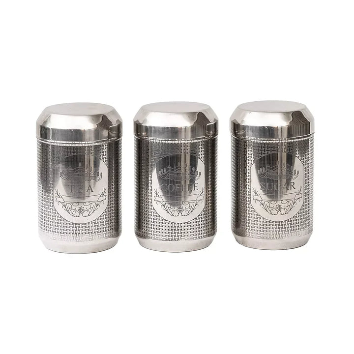 Canister Set - Silver Coffee Tea Sugar Cylinder - Pewter