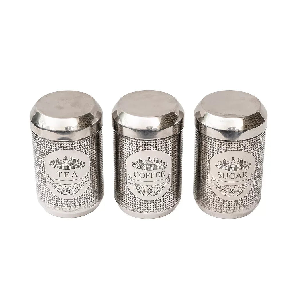 Canister Set - Silver Coffee Tea Sugar Cylinder - Pewter