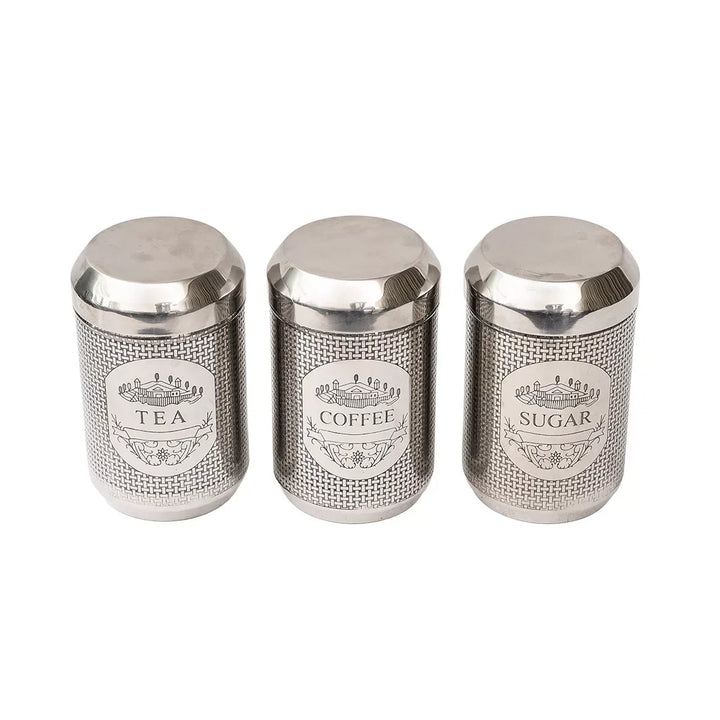 Canister Set - Silver Coffee Tea Sugar Cylinder - Pewter