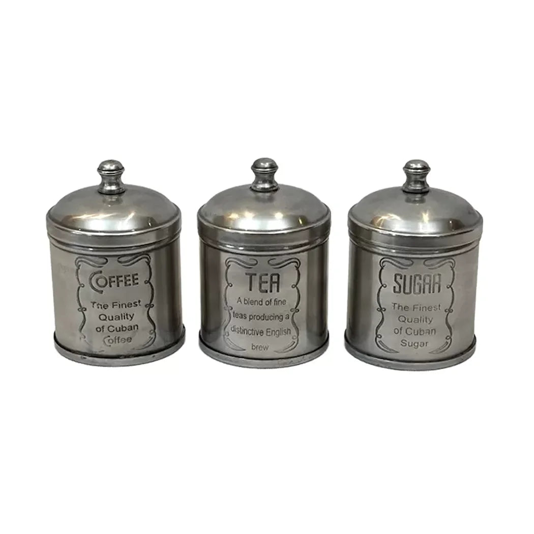 Canister Set - Silver Coffee Tea Sugar Petite - Pewter