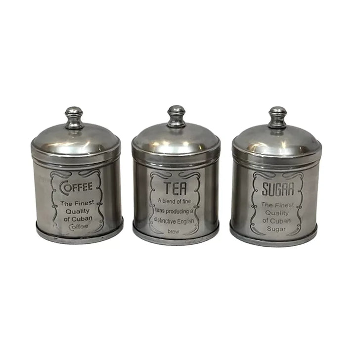 Canister Set - Silver Coffee Tea Sugar Petite - Pewter