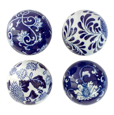 Ceramic Balls - Set of 4 Blue & White Classic 10cm - Ceramic