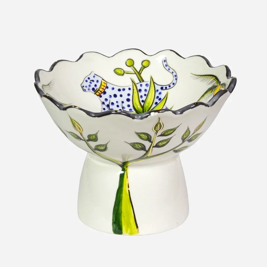 Ceramic Bowl - Scalloped Elevated Jungle Cat - Ceramic