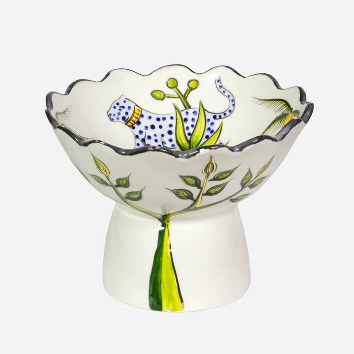 Ceramic Bowl - Scalloped Elevated Jungle Cat - Ceramic