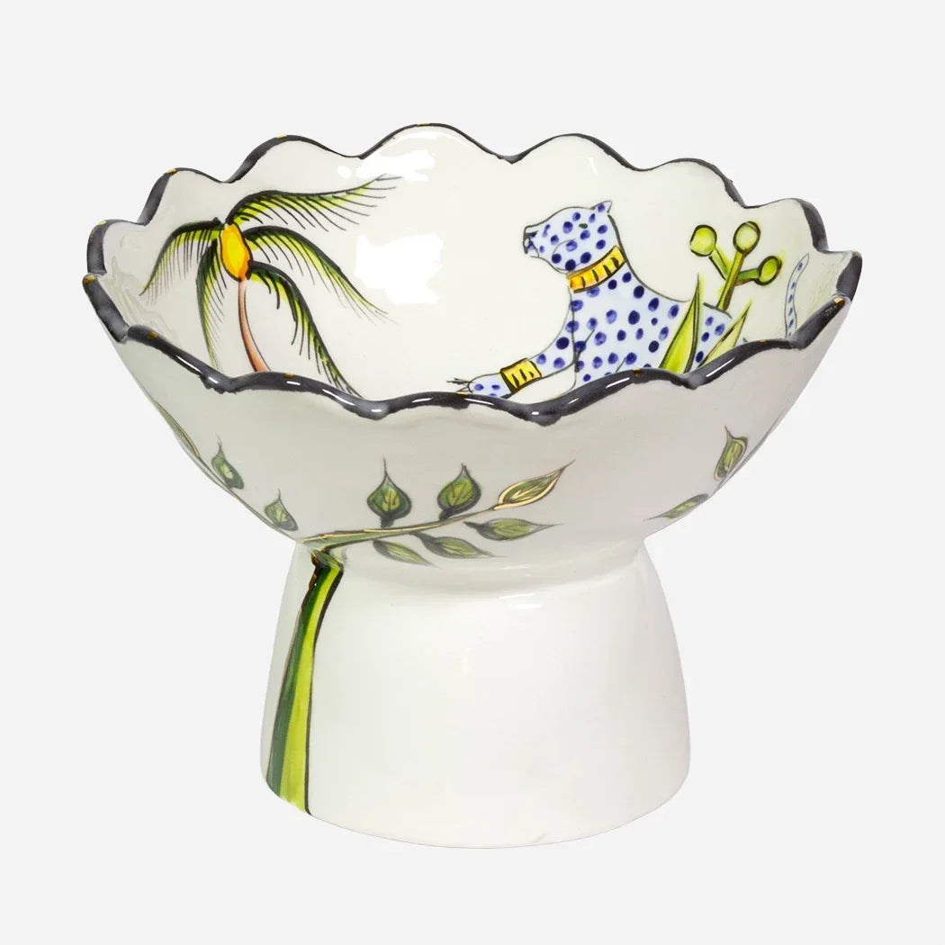 Ceramic Bowl - Scalloped Elevated Jungle Cat - Ceramic