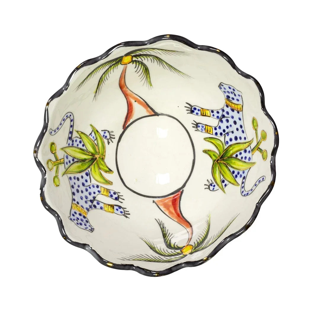 Ceramic Bowl - Scalloped Elevated Jungle Cat - Ceramic