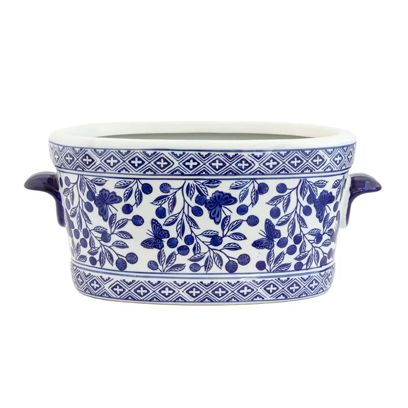 Ceramic Footbath/Planter - Blue & White Olives - Ceramic
