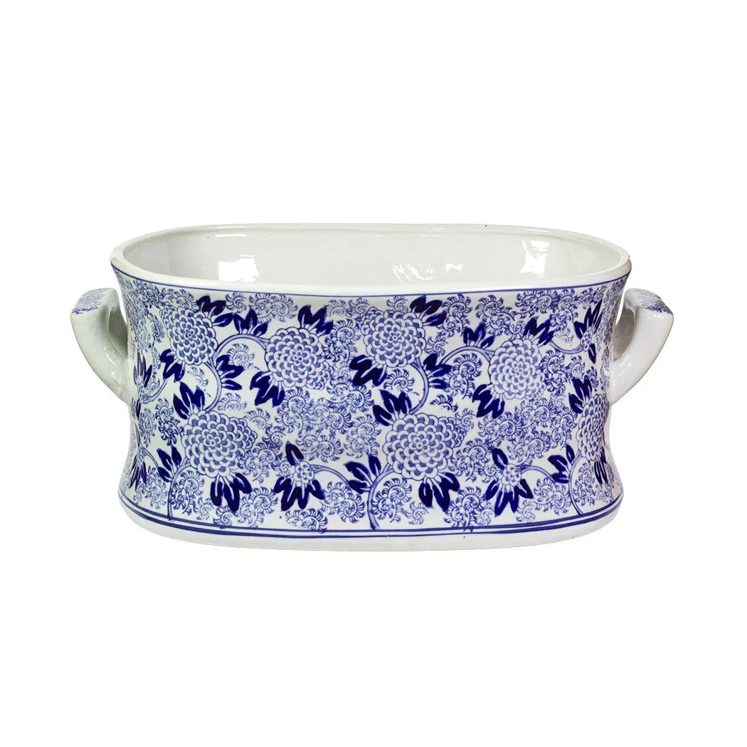 Ceramic Footbath/Planter - Floral Blue &amp; White XL - Ceramic