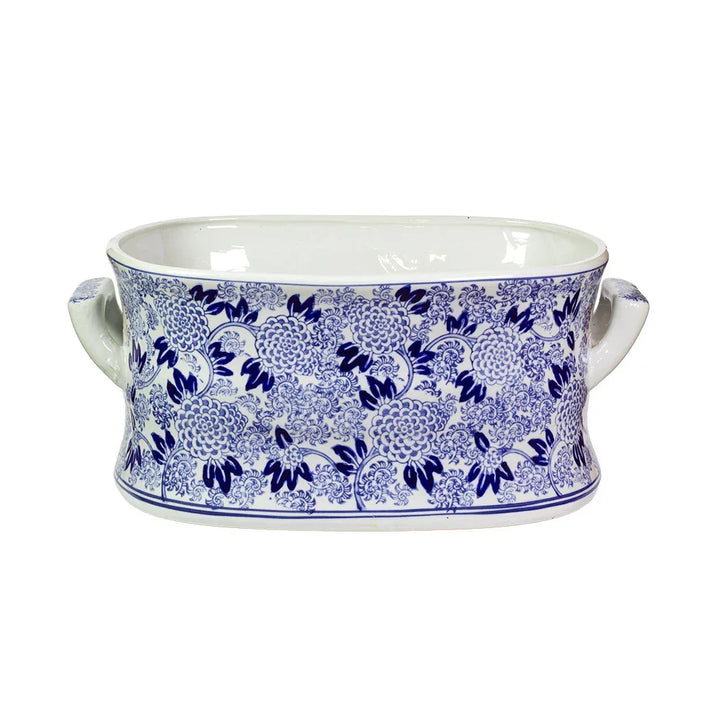 Ceramic Footbath/Planter - Floral Blue &amp; White XL - Ceramic