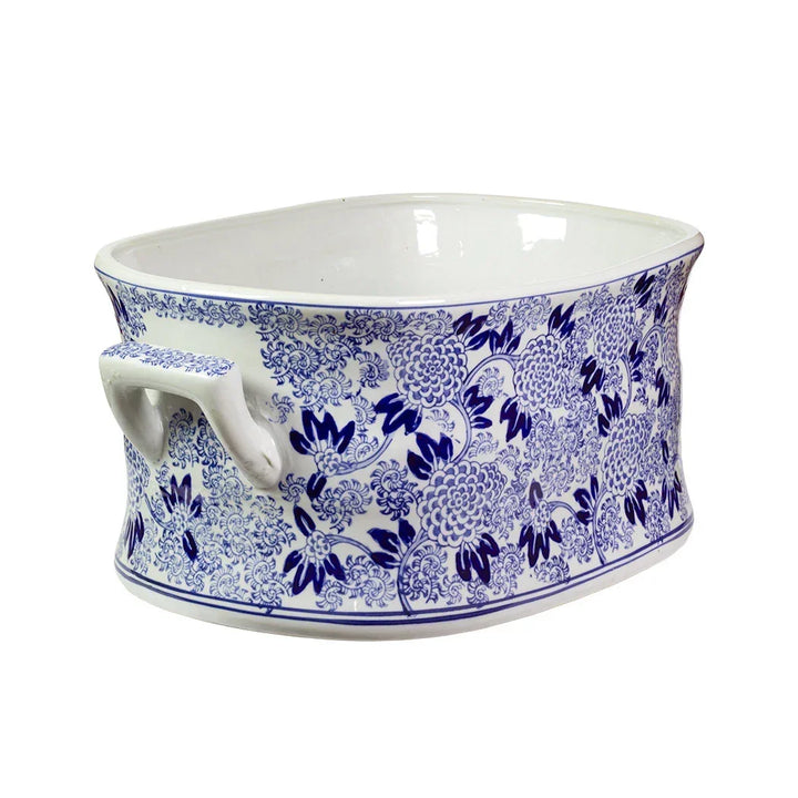 Ceramic Footbath/Planter - Floral Blue &amp; White XL - Ceramic