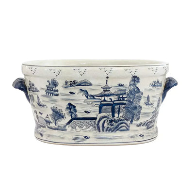 Ceramic Footbath/Planter - Oriental Blue & White