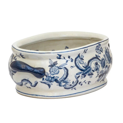 Ceramic Footbath/Planter - Blue & White Handled Floral -