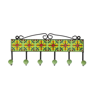 Ceramic Hook - 6 Hook Tiles Light Green & Yellow - Ceramic