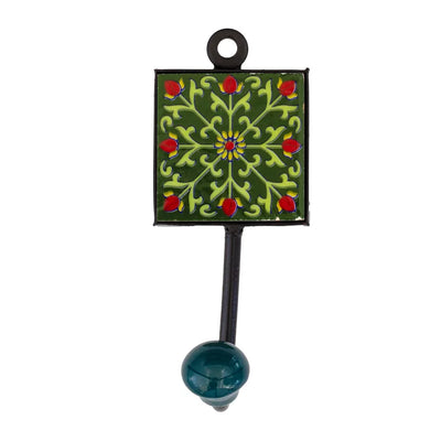 Ceramic Hook - Single Green Red Corners - Ceramic