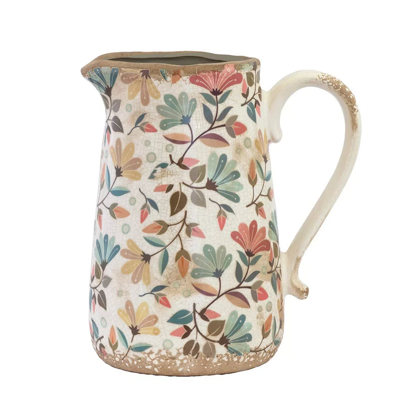 Ceramic Jug - Colourful Flowers 23.5cm - Ceramic