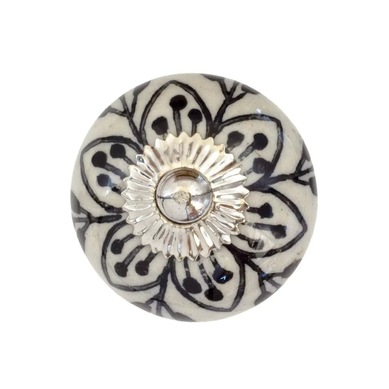 Ceramic Knob - Black Large Flower - Ceramic