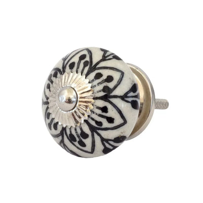 Ceramic Knob - Black Large Flower - Ceramic