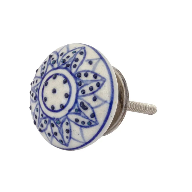 Ceramic Knob - Blue Dots Flat - Ceramic