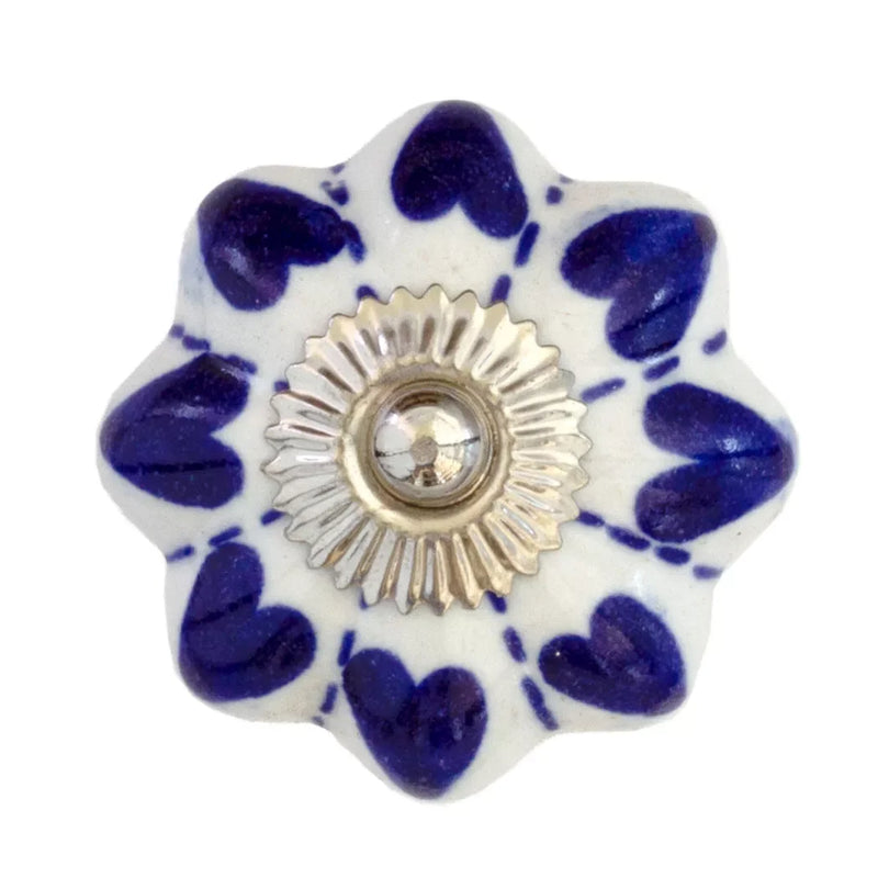 Ceramic Knob - Blue & White Hearts