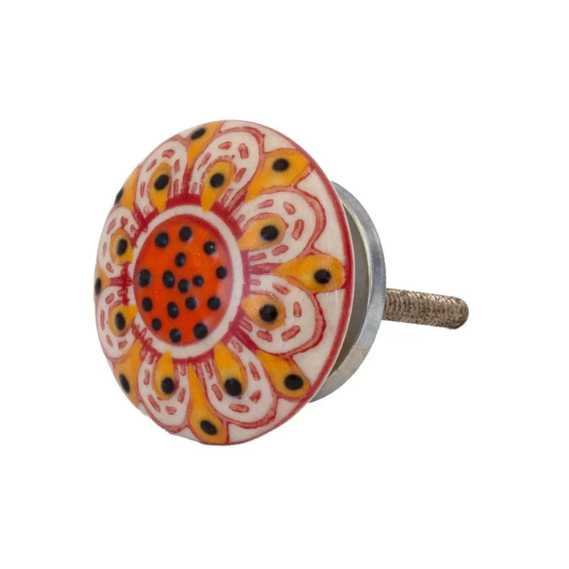 Ceramic Knob - Orange Dots Flat - Ceramic